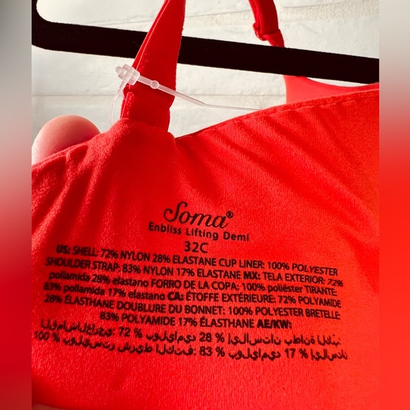NWT Soma Enbliss Lifting Push Up Padded Underwire Demi Bra 32C Cherry Red #0024 - Picture 8 of 12